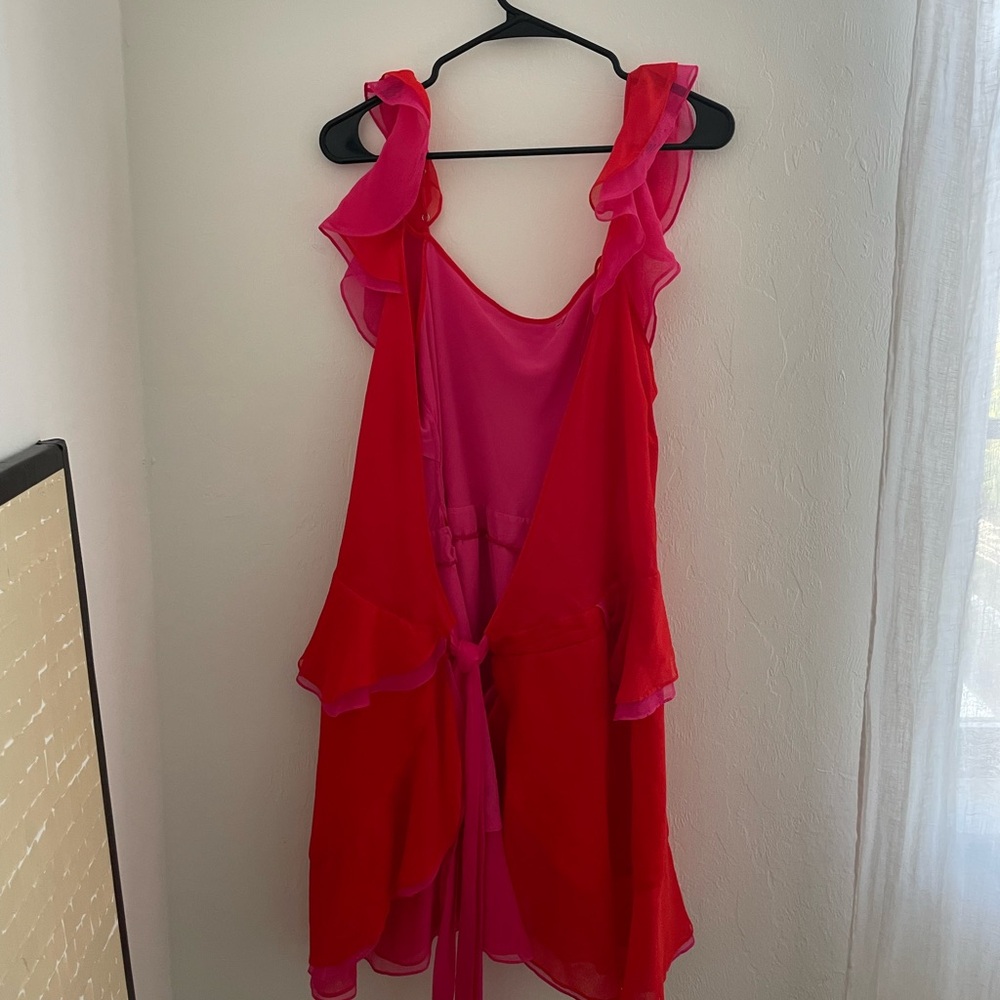 Vibrant Red and Pink Ruffle Dress